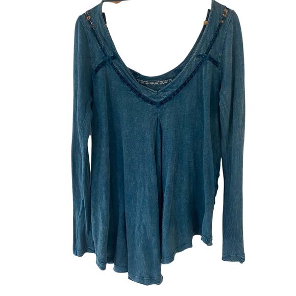Free People Y2K Whimsigoth Embroidered Lace Teal Long Sleeve XS/S Gently Used - Picture 2 of 5